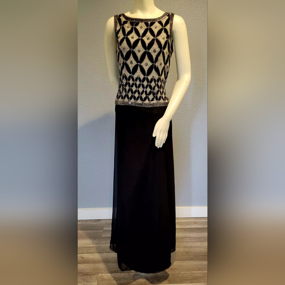 Vintage 100%PureSilk Mark & John by Gopal Dress M Sequins Beaded Long Maxi Gown - Picture 12 of 15